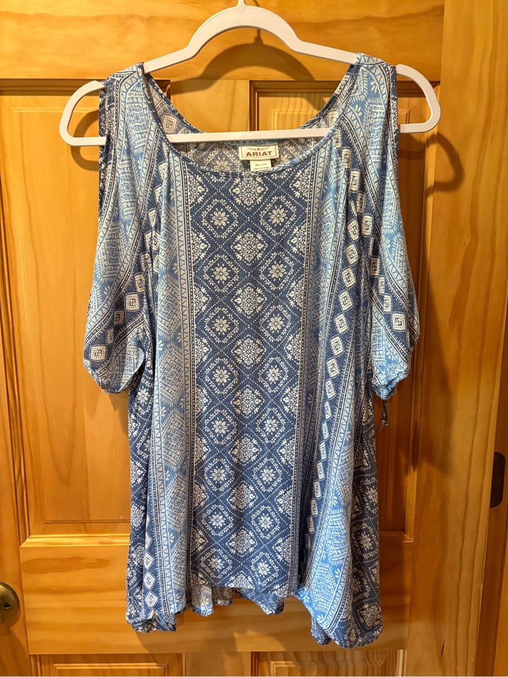 Ariat Bandana Beauty Tunic blue white cold shoulder women’s XL
